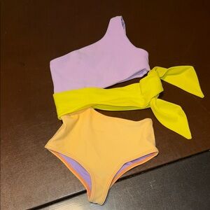 Beach Riot Colorblock One-Shoulder Bikini